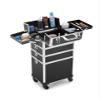 Shoppin Beauty Rolling Makeup Train Case, 4-in-1 Professional Cosmetic Organizer with Drawers, Wheeled Storage Trunk, Black view 3