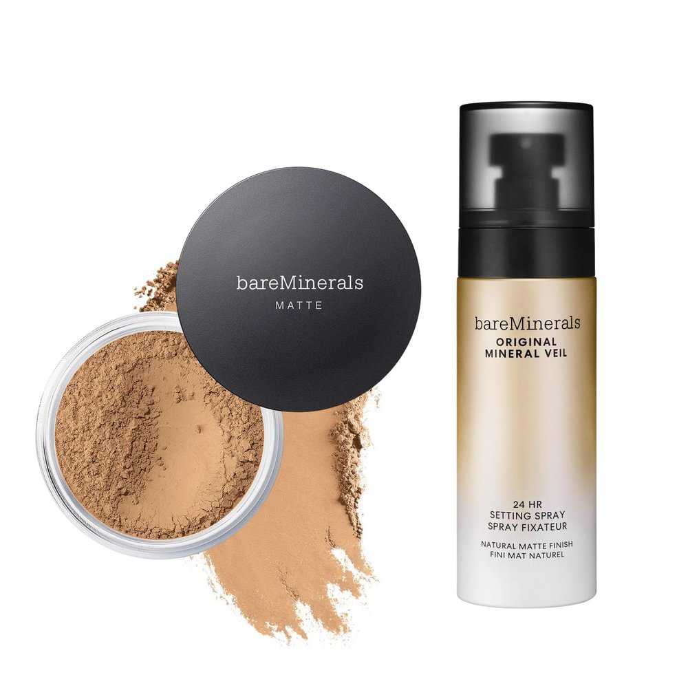 bareMinerals Original Matte Loose Powder Foundation SPF 15, Clean Mineral Powder Face Makeup, Sheer-to-Full Coverage, Reduces Shine, Talc-Free, Non-Comedoge + Mineral Veil Natural Matte Setting Spray