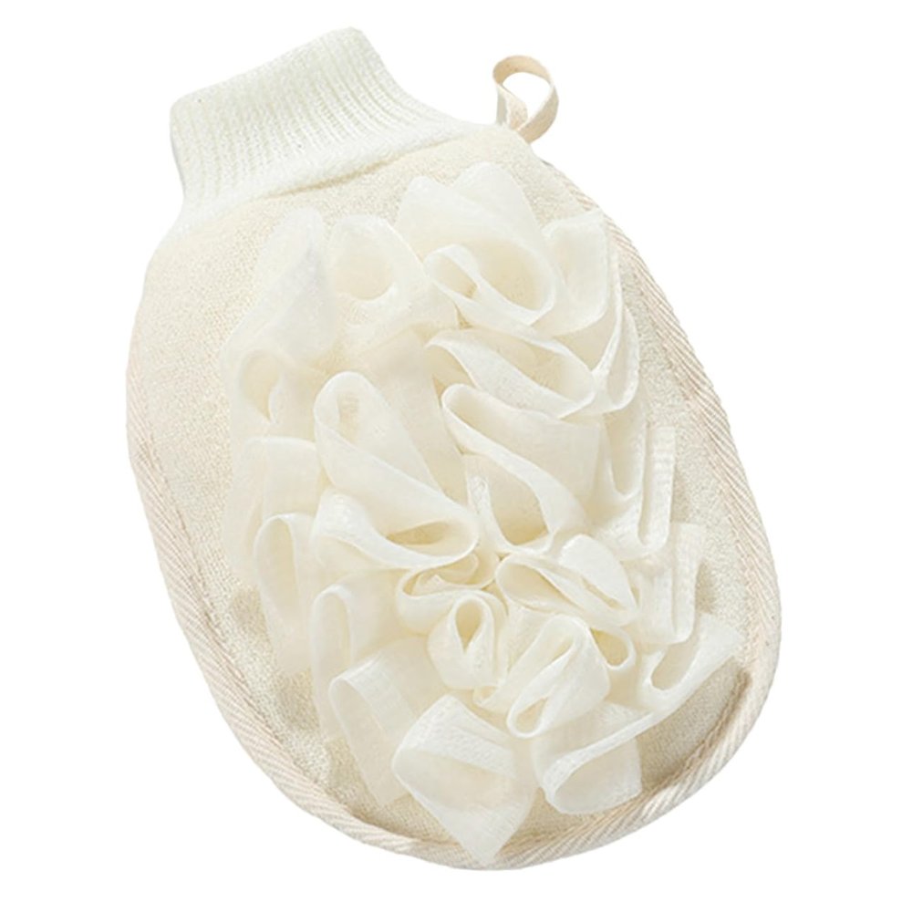 Mikinona Double-sided Skin Scrubbing Glove Exfoliating Bath Mitt with Soft Flax Material for Shower and Massage Easy Back Scrubbing Body Washcloth for Gentle Cleansing and Exfoliation