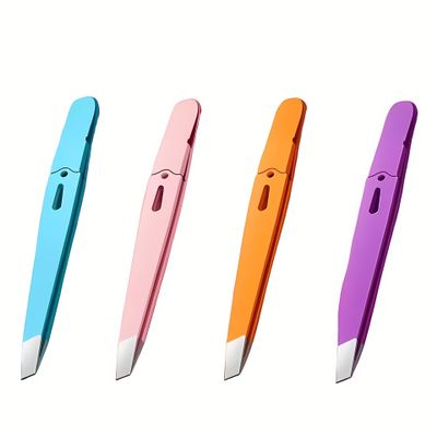 4Pcs Colorful Eyebrow Tweezers Set Stainless Steel Slant Tip Precision Hair Removal Tool for Eyebrow Shaping Ingrown Hair Splinter Remover Grooming Travel Makeup Kit
