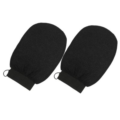 IWOWHERO 2Pcs Exfoliating Bath Gloves for Shower Body Scrubbing Rayon Skin Scrubbing Mitts for Dead Skin Removal and Gentle Massage Reusable Black Exfoliator for Neck Shoulders Feet
