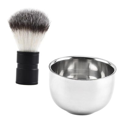 Beatifufu 2pcs Stainless Steel Shaving Kit with Black Brush and Metal Soap Bowl for Men Hair Brush Producing Rich Lather Comfortable Soft Bristles for Smooth Shaving Experience Portable