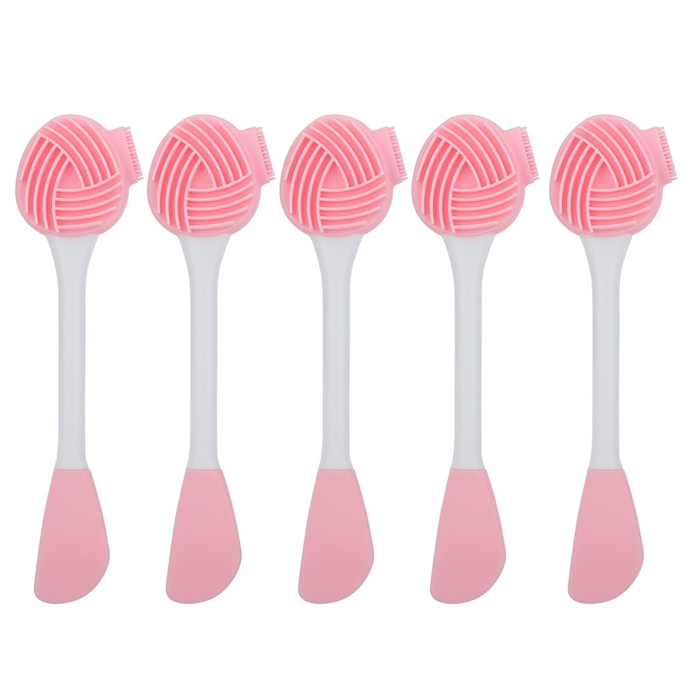 YolieraArt Double Headed Facial Cleansing Brush, 5pcs Silicone Face Brush Set with Mud Mask Spoon, Nose and Skin Cleansing Tool for Facial Care
