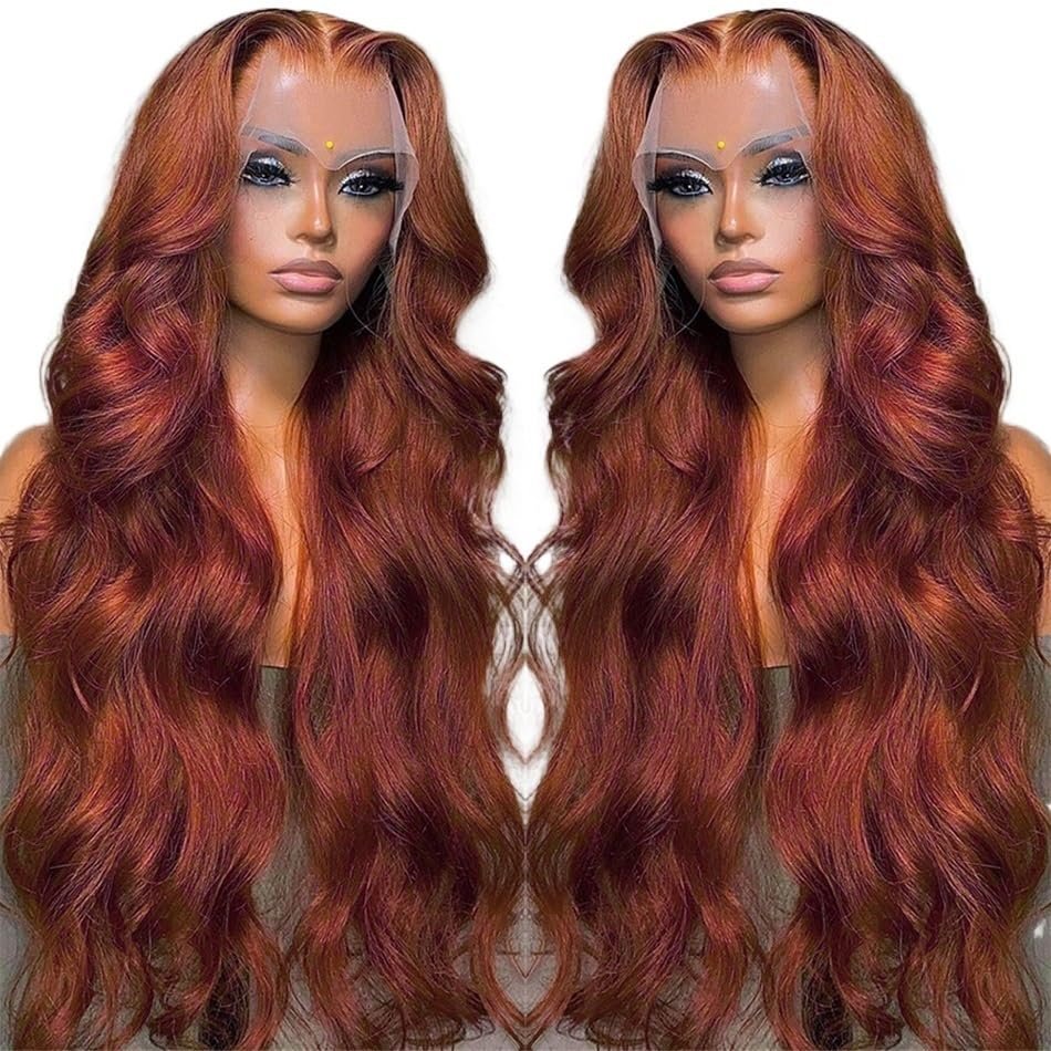 wigs Reddish Brown Body Wave Lace Frontal Human Hair Wig 13x4 13x6 Transparent Lace Frontal Wig 4x4 Closure Glueless Wigs For Women hairpiece(200 Density,5X5 HD LACE WIG_42INCHES)