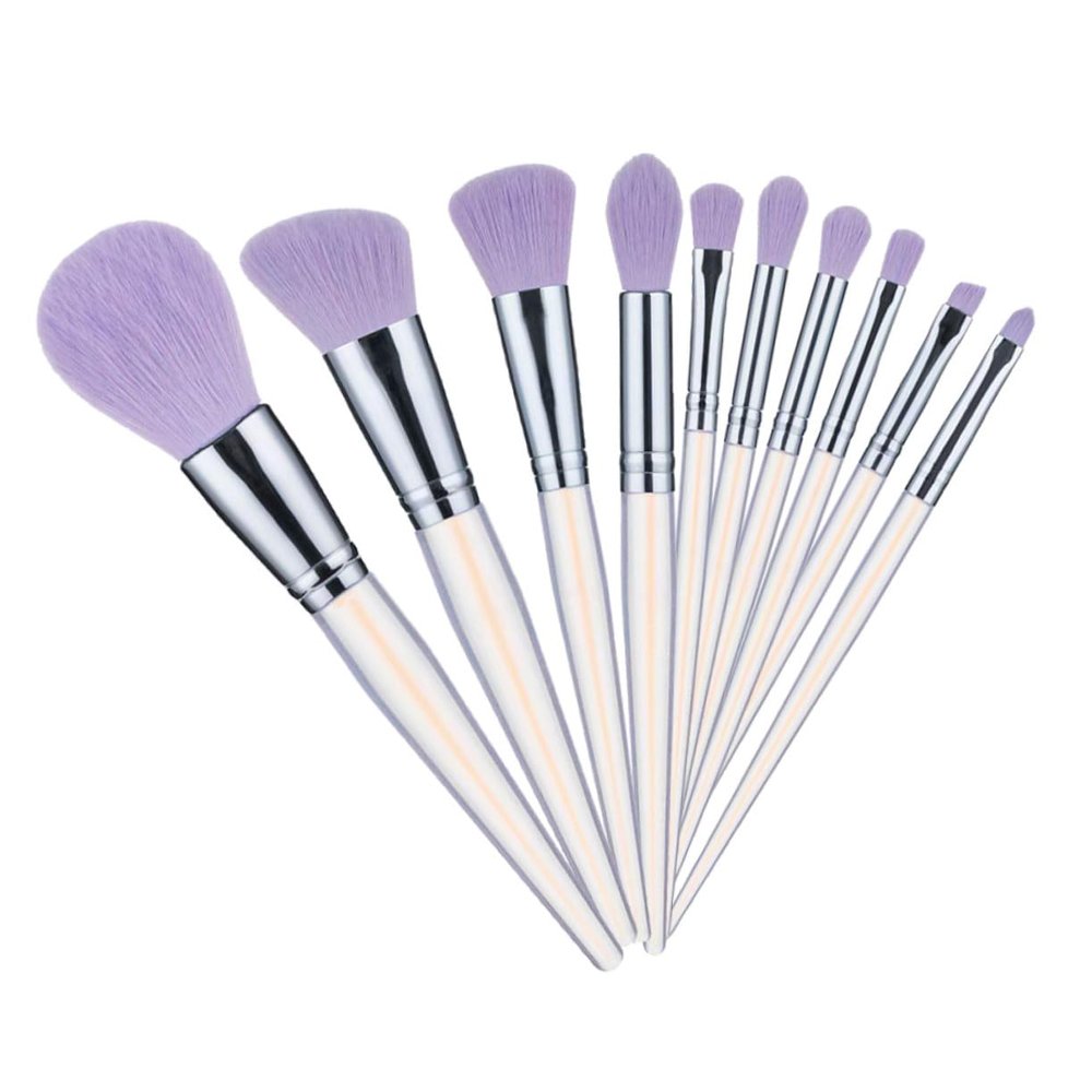 LIFKOME 10pcs Purple Acrylic Handle Makeup Brush for Face Beauty Tools Lightweight Brushes for Eyeshadow Concealer Blusher Foundation Application Portable Cosmetics Kit for Women and Teens