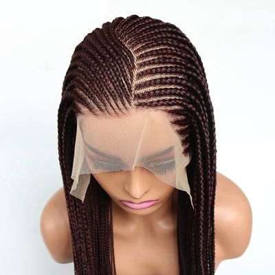 HKINBAS wigs Burgundy 13x6 Lace Frontal Braids Wig Synthetic 99J Color Cornrow Braided Lace Front Wig Glueless Wine Red Braiding Wig hairpiece(1B)
