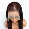 HKINBAS wigs Burgundy 13x6 Lace Frontal Braids Wig Synthetic 99J Color Cornrow Braided Lace Front Wig Glueless Wine Red Braiding Wig hairpiece(1B) view 1