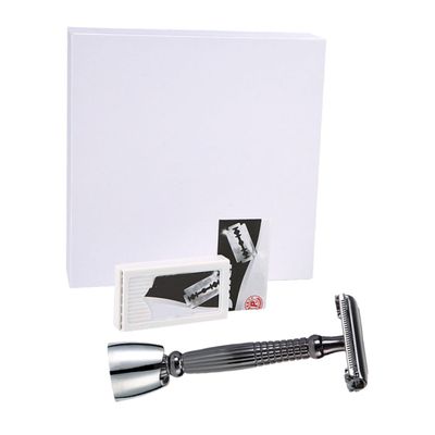 Beatifufu Manual Shaving Cutter with Anti-slip Handle and Double-edged Razor for Close Smooth Shave Beard Shaver Tool with Base Comfortable Grooming Accessory for Men