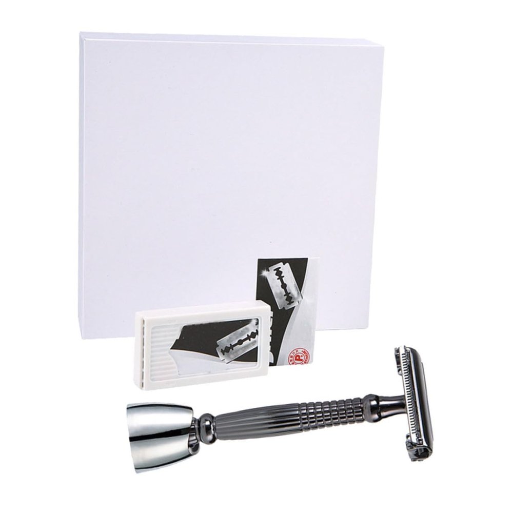 Beatifufu Manual Shaving Cutter with Anti-slip Handle and Double-edged Razor for Close Smooth Shave Beard Shaver Tool with Base Comfortable Grooming Accessory for Men