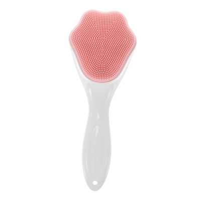 Beatifufu Cat Claw Silicone Face Cleansing Brush with Long Handle Cozy Soft Facial Scrubber for Gentle Exfoliation Deep Pore Cleaning Blackhead Removal Safe Material Portable Pink Face