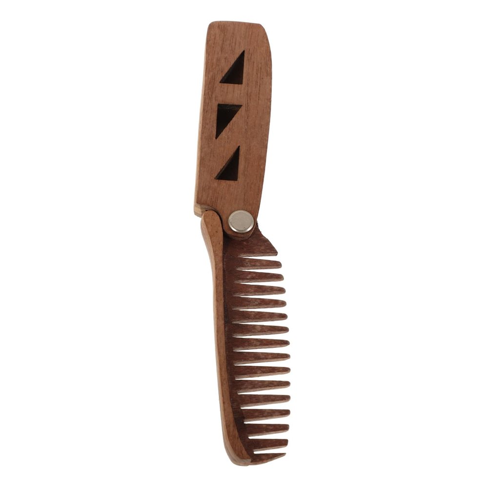Gogogmee Men's Folding Wooden Beard Comb Wide Hollow Teeth for Smooth Grooming Portable Travel Grooming Comb with PU Protective Case for Styling and Detangling