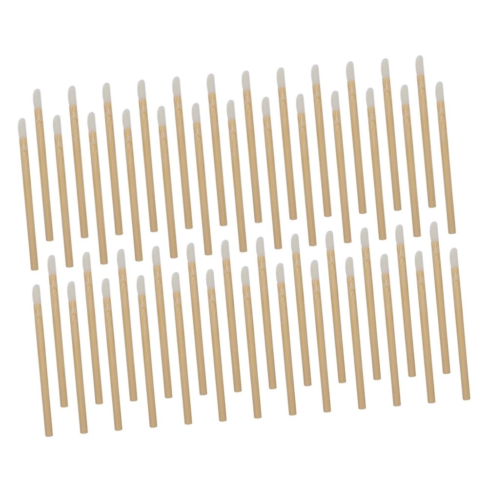 Beatifufu 50Pcs Disposable Wooden Lip Brush Portable Lipstick Applicators with Soft Flocking Tips for Hygienic Makeup Application for Lip Gloss and Eyeshadow Use