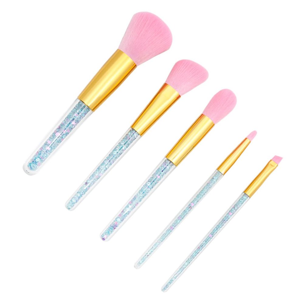 Gogogmee 5 Pcs Makeup Brush for Women Professional Transparent Handle Powder Foundation Eyebrow Brushes with Soft Pink Bristles Non-shedding Cosmetic Tools for Daily and Professional Use