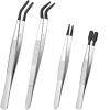 4Pcs Stainless Steel Precision Tweezers Set with Silicone Rubber Tips  Flat Tip & Bent Tip Non-Marring Tools for Beauty, Crafts, Jewelry, Electronics, Eyelash Extensions (Black 4 pcs) view 1