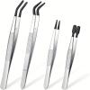 4Pcs Stainless Steel Precision Tweezers Set with Silicone Rubber Tips  Flat Tip & Bent Tip Non-Marring Tools for Beauty, Crafts, Jewelry, Electronics, Eyelash Extensions (Black 4 pcs) view 2