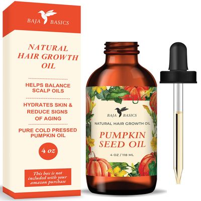 Baja Basics Organic Pumpkin Seed Oil for Hair Growth 4oz Pure Cold Pressed Pumpkin Oil to Repair Damaged Hair, Hydrate Dry Skin, Reduce Signs of Aging & Strengthen Nails