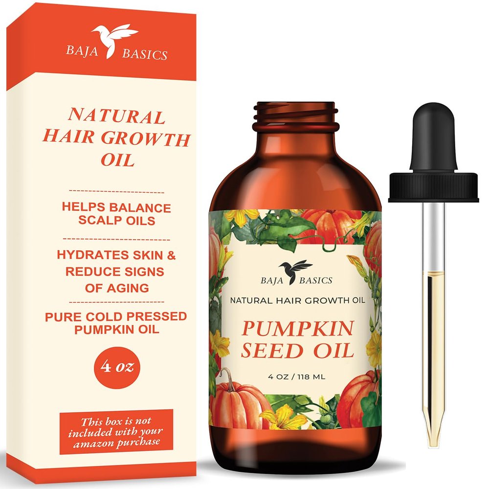Baja Basics Organic Pumpkin Seed Oil for Hair Growth 4oz  Pure Cold Pressed Pumpkin Oil to Repair Damaged Hair, Hydrate Dry Skin, Reduce Signs of Aging & Strengthen Nails