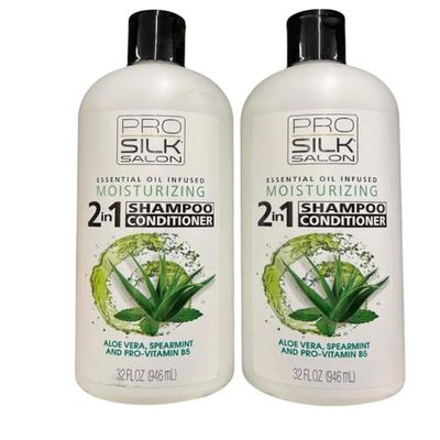 Generic Pack of 2 Pro Silk 2 In 1 Shampoo & Conditioner/Moisturizing/Aloe Vera, Spearmint and Pro Vitamin B5 / 32 Oz