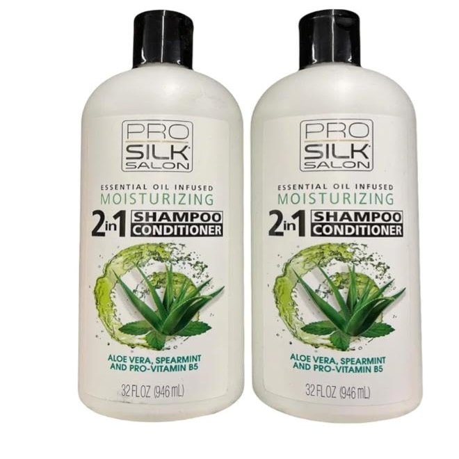 Generic Pack of 2 Pro Silk 2 In 1 Shampoo & Conditioner/Moisturizing/Aloe Vera, Spearmint and Pro Vitamin B5 / 32 Oz