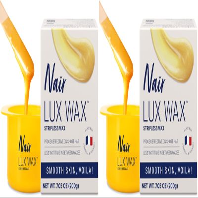 Nair Lux Wax, Microwaveable Hot Waxing Kit for Women, Stripless Hair Removal for Legs, Underarms, Bikini at Home, Proven Effective on Short Hair, 1 Count, 7.05 Oz (Pack of 2)
