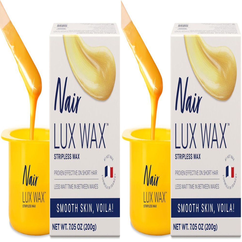 Nair Lux Wax, Microwaveable Hot Waxing Kit for Women, Stripless Hair Removal for Legs, Underarms, Bikini at Home, Proven Effective on Short Hair, 1 Count, 7.05 Oz (Pack of 2)