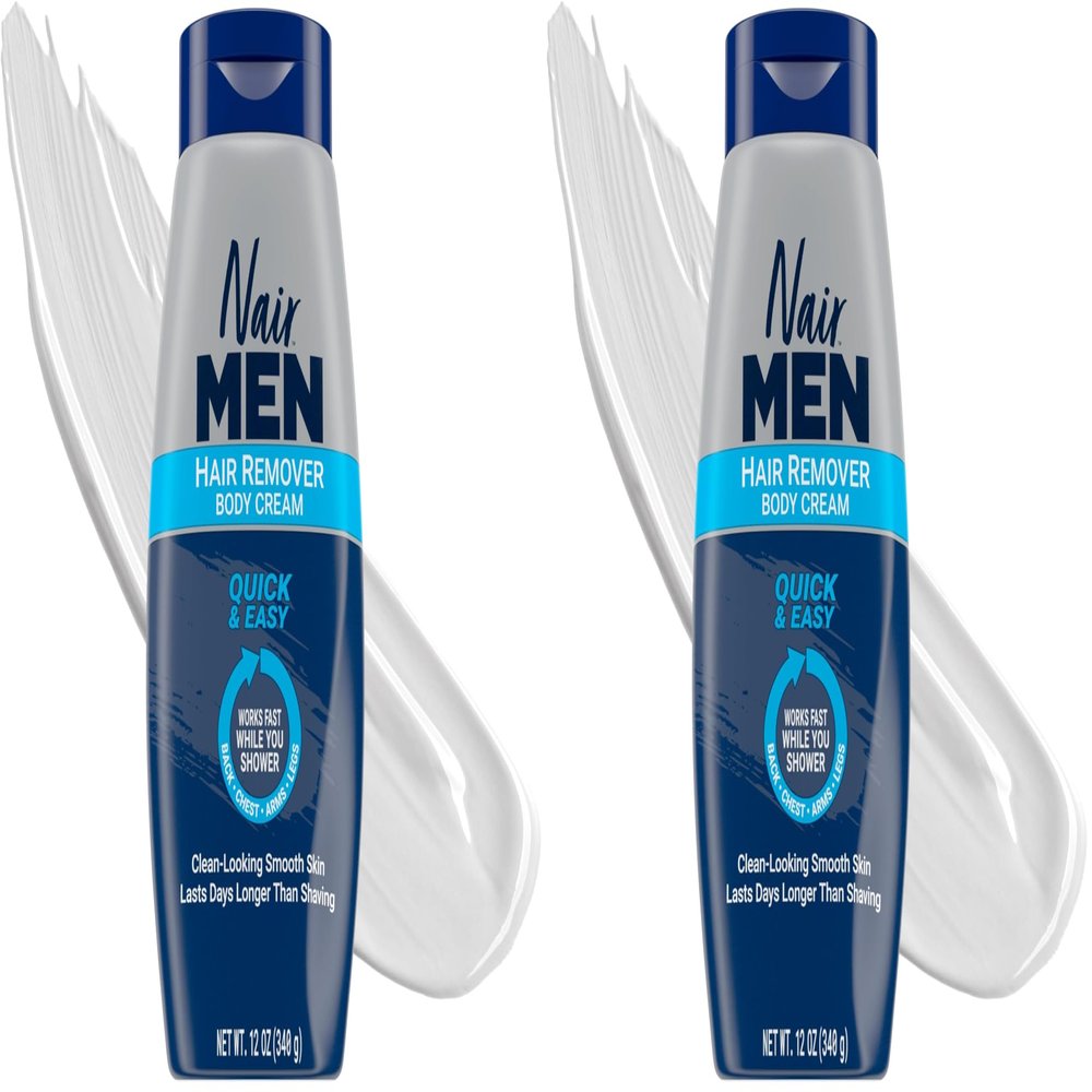 Nair Men Hair Remover Body Cream, Quick and Easy Body Hair Removal Cream for Men, Aloe and Lanolin, Dermatologist Tested, 12 Oz (Pack of 2)