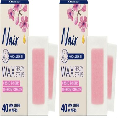 Nair Hair Remover Wax Ready Strips, Face and Bikini Hair Removal Wax Strips, 40 Count (Pack of 2)