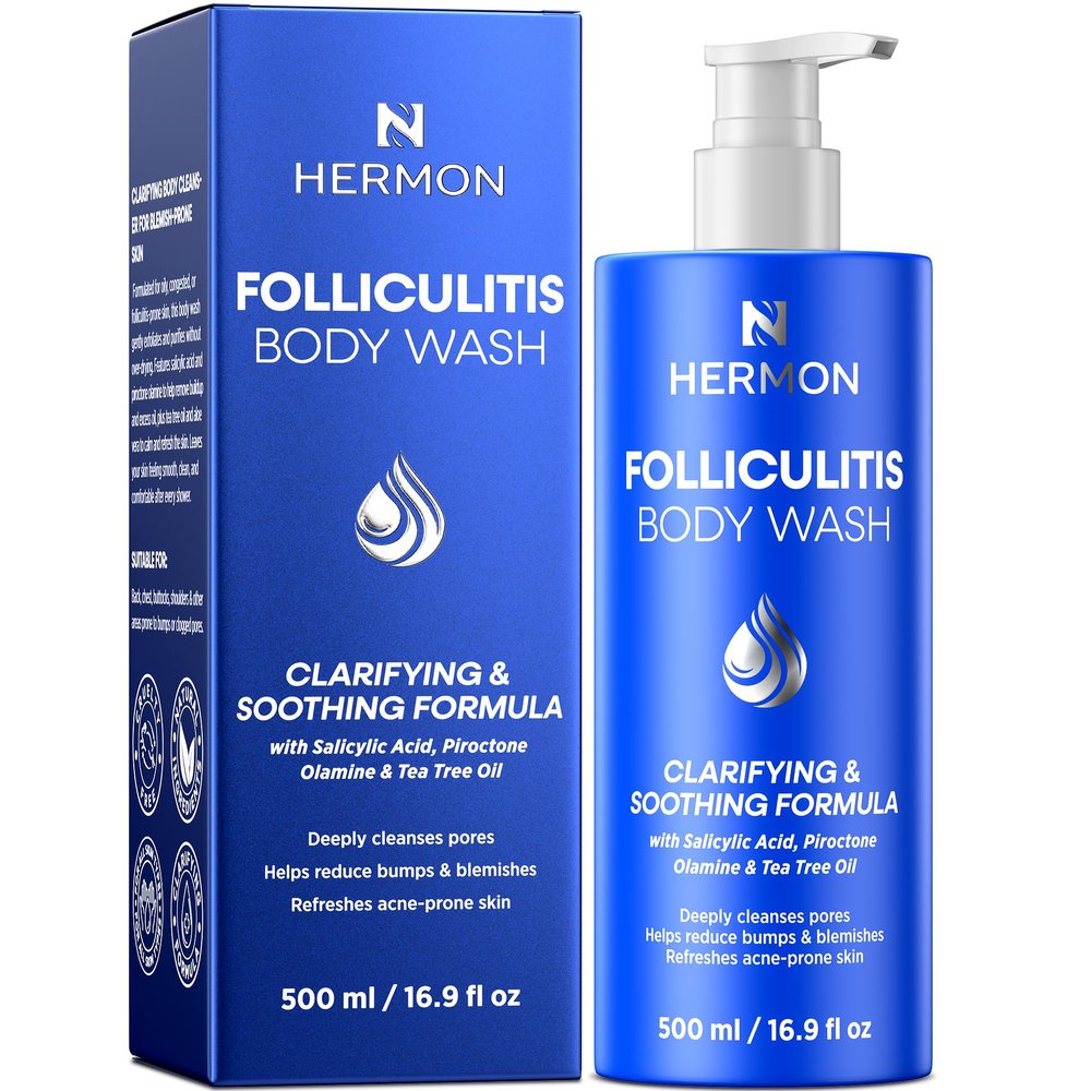 Hermon Folliculitis Body Wash with Tea Tree Oil: Antifungal Body Wash for Folliculitis, Back Acne, Ringworm, Jock Itch & Acne-Prone Skin  Helps Soothe Itchy, Dry & Irritated Skin for Men & Women