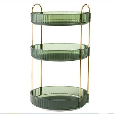 3-Tier Rotating Makeup Organizer, 360 Spinning Storage Tray, 55 LBS Load, 19 inch Height, Green Glass