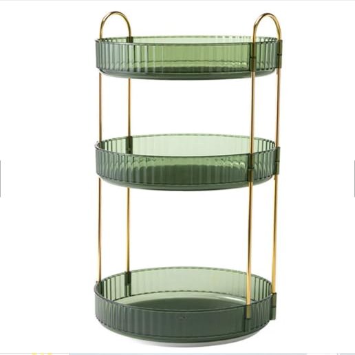 3-Tier Rotating Makeup Organizer, 360 Spinning Storage Tray, 55 LBS Load, 19 inch Height, Green Glass
