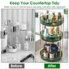 3-Tier Rotating Makeup Organizer, 360 Spinning Storage Tray, 55 LBS Load, 19 inch Height, Green Glass view 2