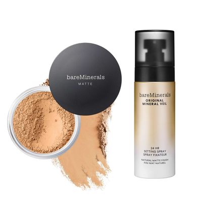 bareMinerals Original Matte Loose Powder Foundation SPF 15, Clean Mineral Powder Face Makeup, Sheer-to-Full Coverage, Reduces Shine, Talc-Free, Non-Comedoge + Mineral Veil Natural Matte Setting Spray