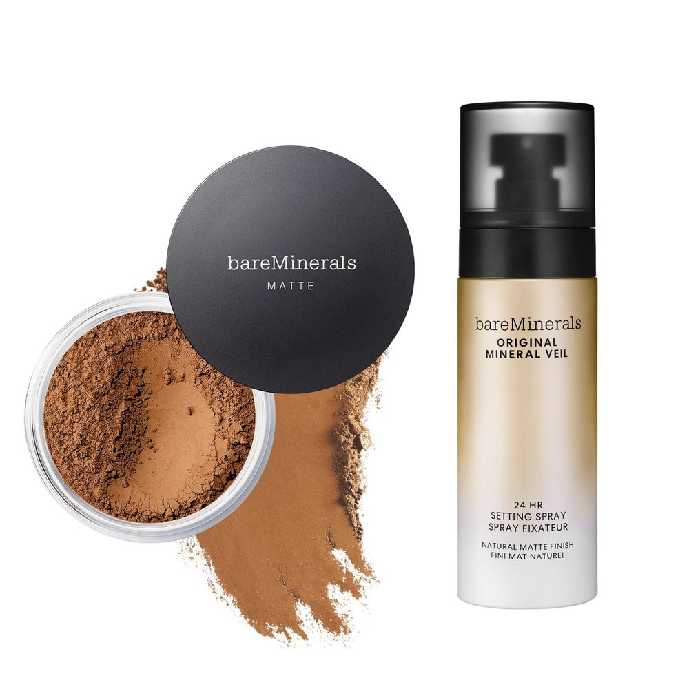 bareMinerals Original Matte Loose Powder Foundation SPF 15, Clean Mineral Powder Face Makeup, Sheer-to-Full Coverage, Reduces Shine, Talc-Free, Non-Comedoge + Mineral Veil Natural Matte Setting Spray