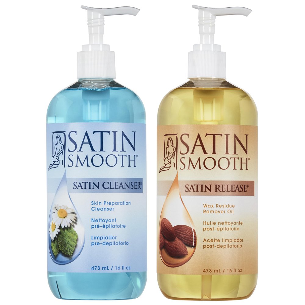 Satin Smooth Post Wax Oil, Wax Residue Remover + Satin Smooth Pre-Wax Cleanser, Skin Waxing Prep & Afterwax Care Duo, 16 fl oz