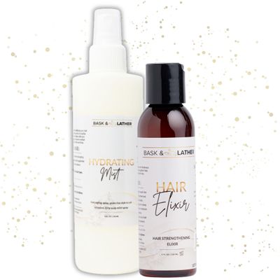 BASK & LATHER Hydrating Hair Mist (8 oz) & Elixir Oil (4 oz) Bundle  Leave-In Conditioner + Jamaican Black Castor Oil for Growth, Moisture, Detangling, Scalp Relief & Strength