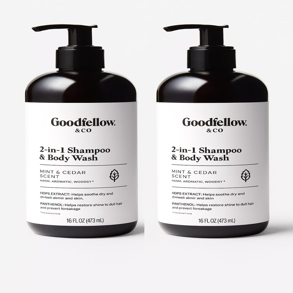 Goodfellow & Co 2-in-1 Shampoo & Body Wash, Moroccan Mint & Cedar Scent - 16 Fluid Ounces (Bundle of 2)
