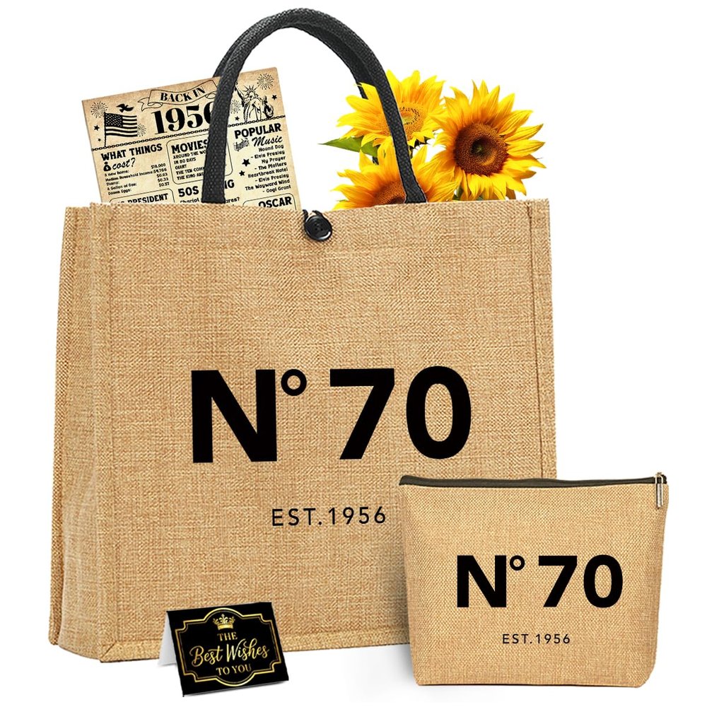 NGLIV 70th Birthday Gifts for Women 1956 Birthday Gifts for Women Mom Wife Aunt Friends Her Vintage Handbag Tote Bag & Cosmetic Bag & Back in 1956 Poster-N