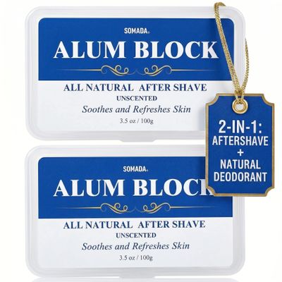 SOMADA Alum Block, Natural Aftershave Stone, 3.5oz/100g, 2-Pack