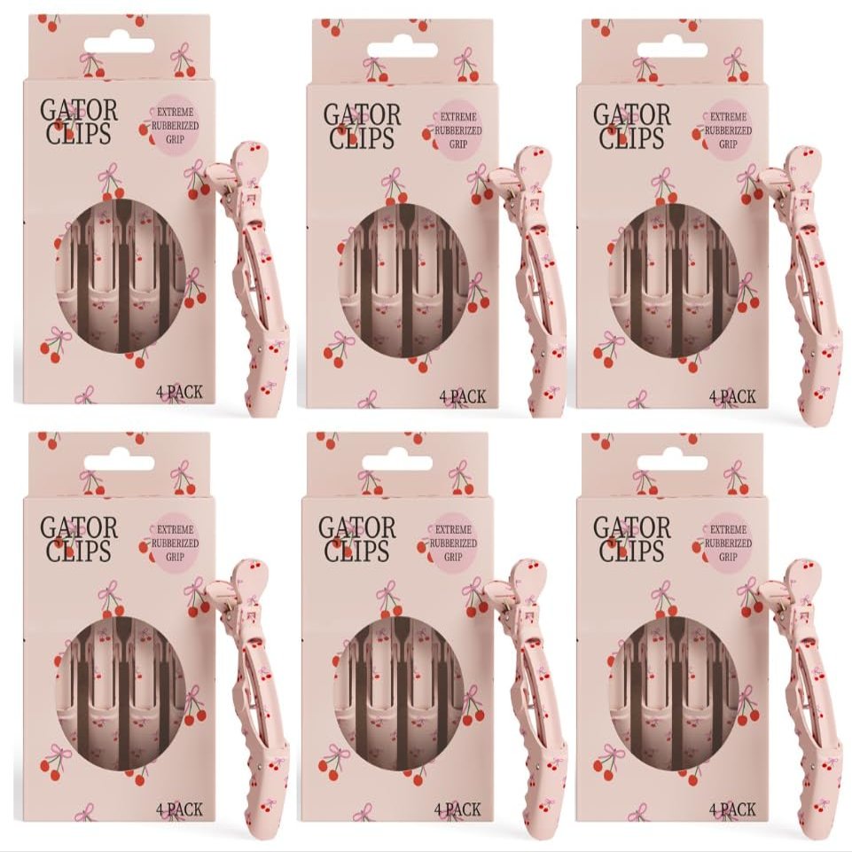 Blush Essential Professional Alligator Hair Clips - 4pk Cute Cherry & Bow Design Hair Clips for Women, Gator Hair Styling Clips, Hair Sectioning Clips for Styling and Cut (Bow & Cherry, 6 (24 clips))