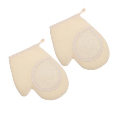 IWOWHERO 2Pcs Exfoliating Loofah Bath Gloves Double-sided Body Scrub Gloves for Gentle Deep Clean Massage Natural Cotton Sponge Material Beige for Shower Spa Skin Care