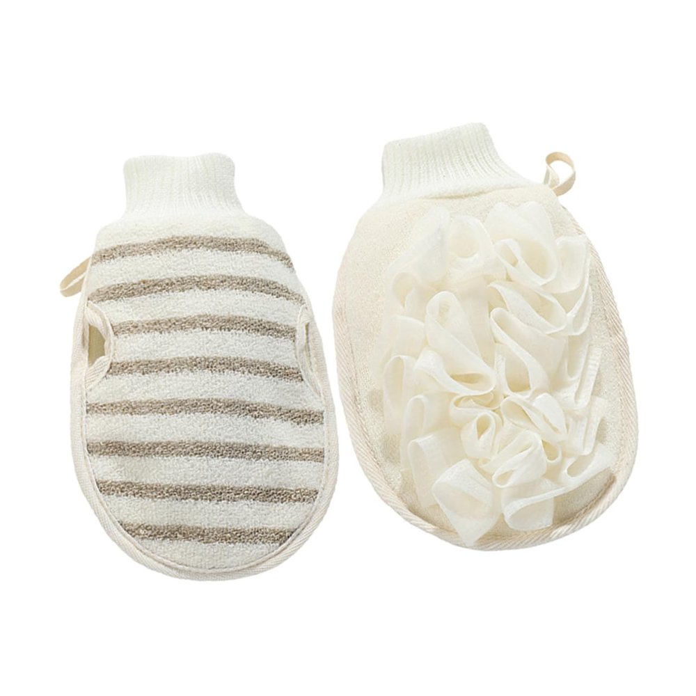 Beatifufu 2pcs Flax Exfoliating Shower Mittens Dual-sided Dead Skin Removal Gloves Compact Bath Scrubbers for Home and Travel Use