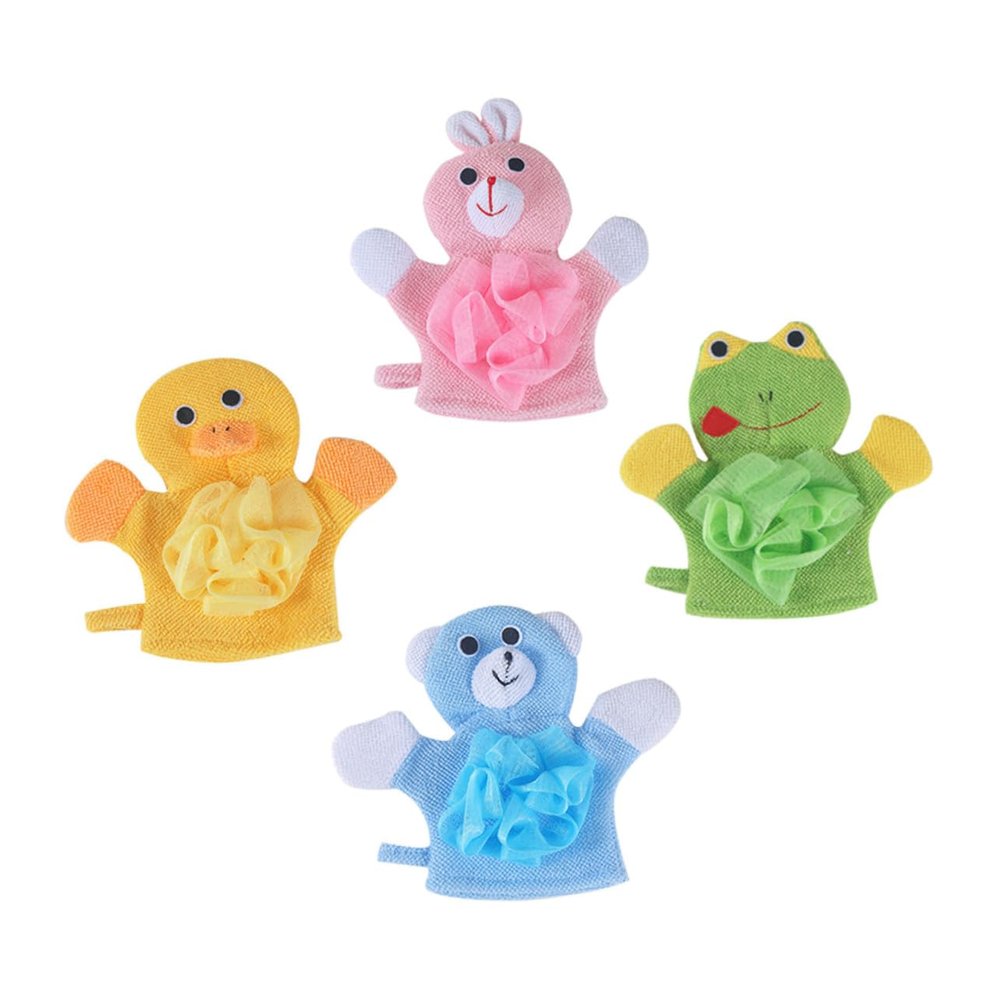 Beatifufu 4Pcs Cartoon Bathing Gloves Soft Supple Skin Cleansers Gentle Shower Mitts for Boys Adorable Animal Designs Lightweight and Portable for Home and Travel Use