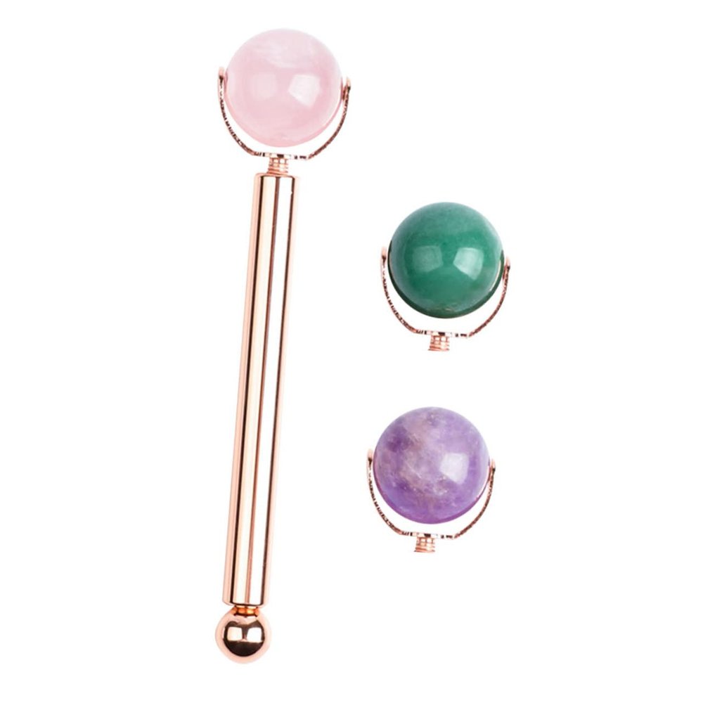 HAKIDZEL Premium Crystal Jade Face Roller Skin Care Massage Tool for Puffiness Relief and Alleviation with Replacement Roll Beads and Roller Bar for Facial Muscle Training and Redness