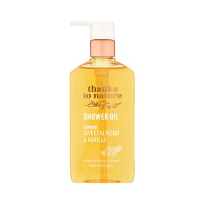 thanks to nature Shower Oil, Sweet Almond and Vanilla Scent, Nourishing & Moisturizing, 8.45fl oz, for Normal to Dry Skin