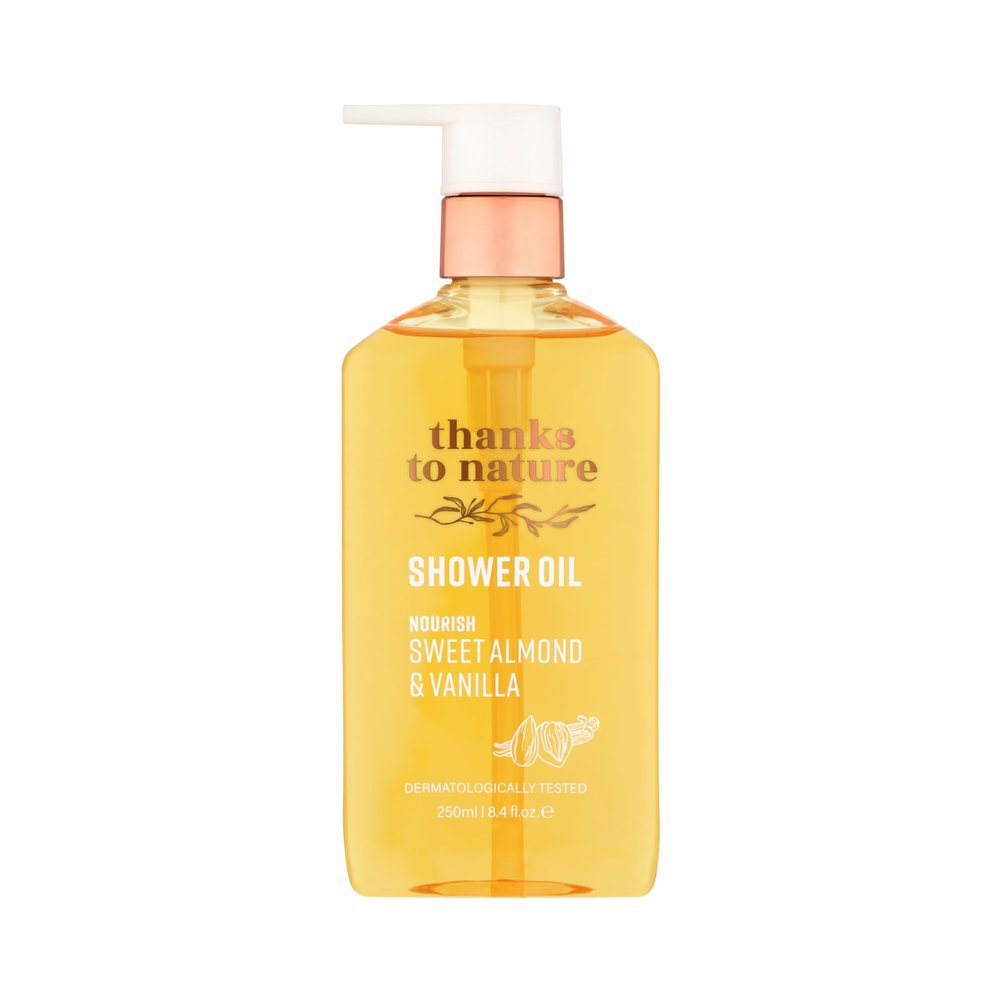 thanks to nature Shower Oil, Sweet Almond and Vanilla Scent, Nourishing & Moisturizing, 8.45fl oz, for Normal to Dry Skin