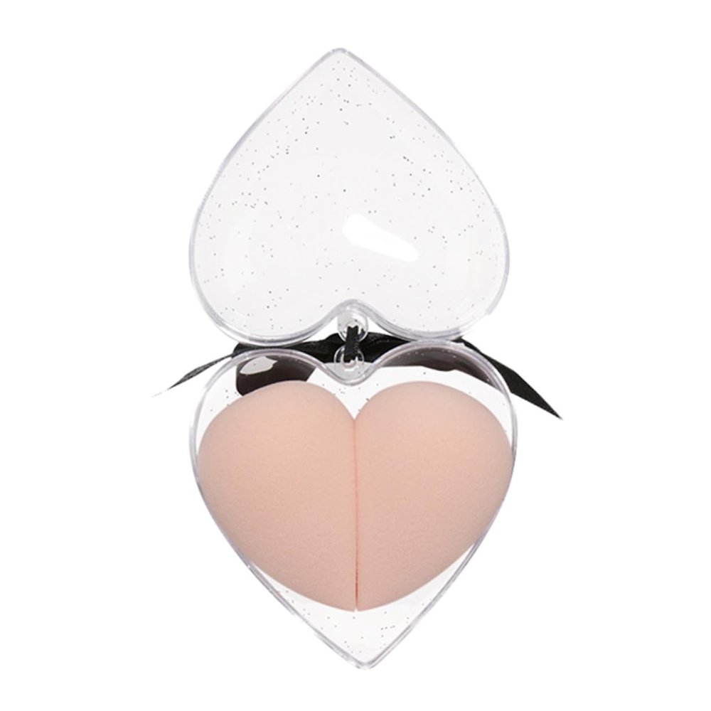 Beatifufu 1 Box Heart Shape Makeup Eggs Pink Dual-purpose Wet Dry Powder Puff Flocking Beauty Sponges for Foundation Blending and Cosmetic Application