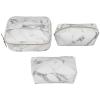 3Pcs Women Cosmetic Set, Marble Print Makeup, PU Leather Cosmetic Storage with Golden, Large Medium Small Travel for Daily Cosmetics Brush Sets Jewelry view 1