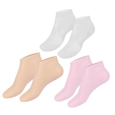 IWOWHERO 3 Pairs Moisturizing Spa Socks for Women with Elastic Fit Aloe Infused Heel Care Reusable Hydrating Lotion Socks for Dry Cracked Feet Treatment and Foot Skin Nourishment
