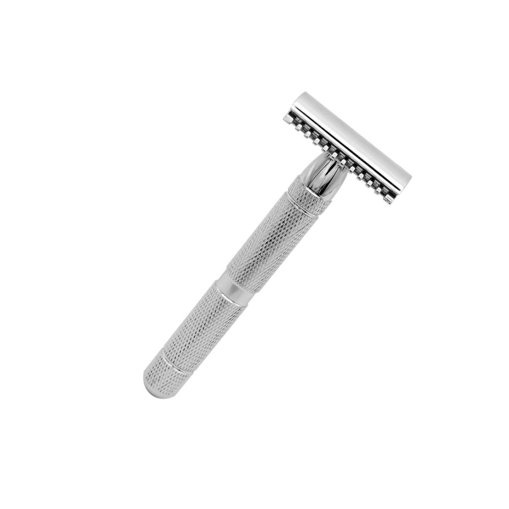 PLAFOPE Double Edge Stainless Steel Safety Razor for Men Professional Barber-style Precise Shave with Textured Grip Reusable Shaving Tool for Smooth Facial Grooming