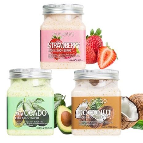 3 Pieces Face and Body Scrub Set, Moisturizing Exfoliating Formula with Strawberry, Avocado, Coconut and Honey, 11.83 fl oz 350 ml. 3 unidades x $14.00